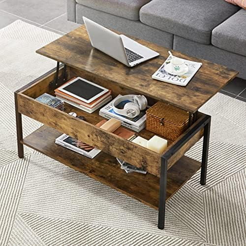HBBOOMLIFE Industrial Lift Top Coffee Table  Rustic Wooden Center Table  Wooden Lift Up Coffee Table for Living Room  47.5x24x20 Inches  Gray