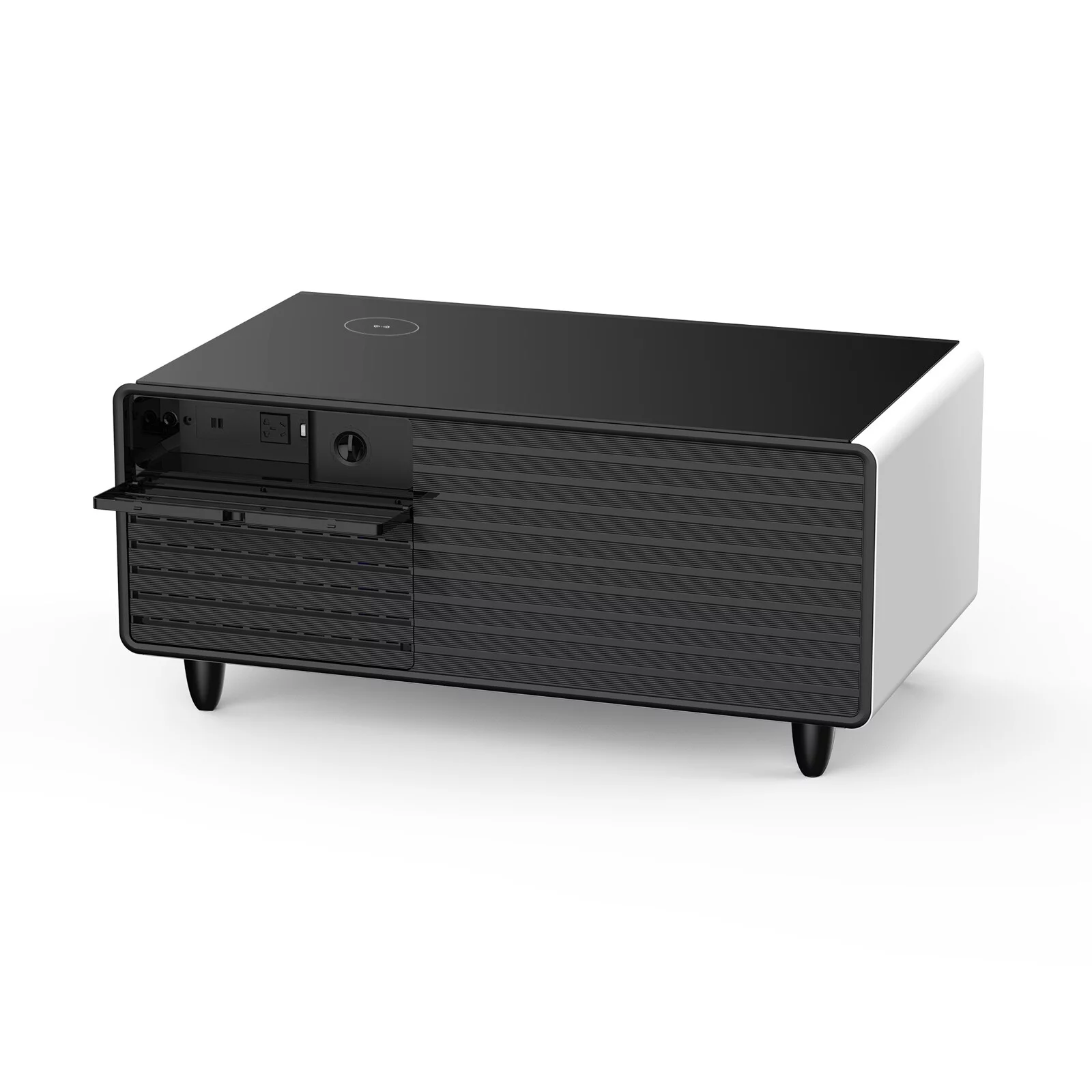 KALEFU Modern Smart Mini Multifunction Coffee Table with Built in Fridge,Outlet Protection,Wireless Charging Module,Mechanical Temperature Control,Power Socket,Usb Interface and Power Interface