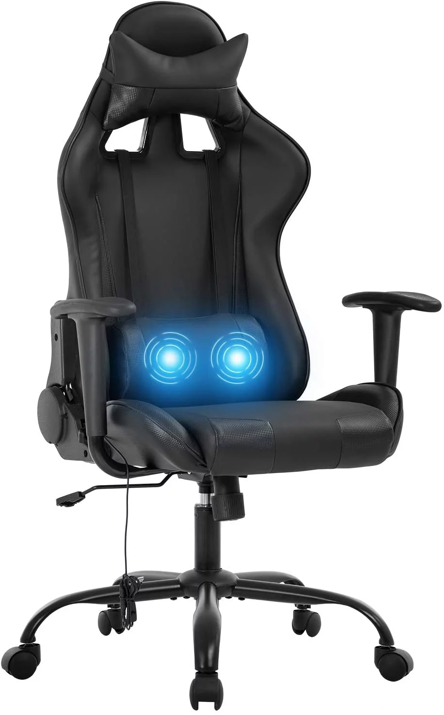 Gaming Chair Office Chair Racing Chair Massage PU Leather Rolling Swivel Task Adjustable Computer Chair with Lumbar Support Headrest Armrest Desk Chair for Adults(Black)