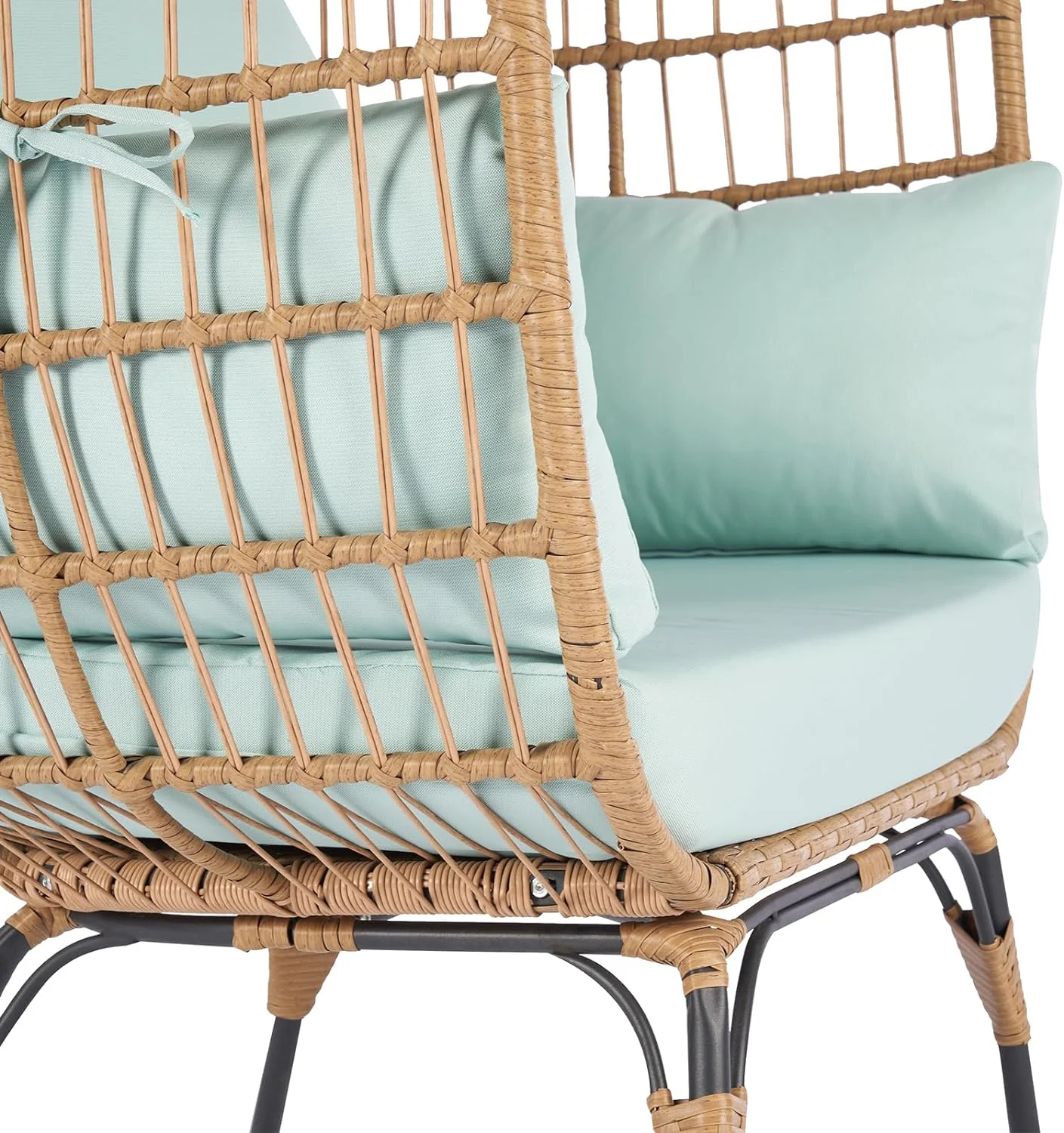 Shinpt High Wicker Egg Chair With 5 Cushions, Oversized Indoor Outdoor Lounger for Patio, Backyard, Living Room Steel Frame, Light Blue
