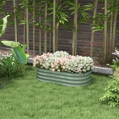 Buumin Outsunny 3.4' x 2' x 1' Galvanized Raised Garden Bed Kit, Outdoor Metal Elevated Planter Box with Safety Edging, Easy DIY Stock Tank for Growing Flowers, Herbs & Vegetables, Green