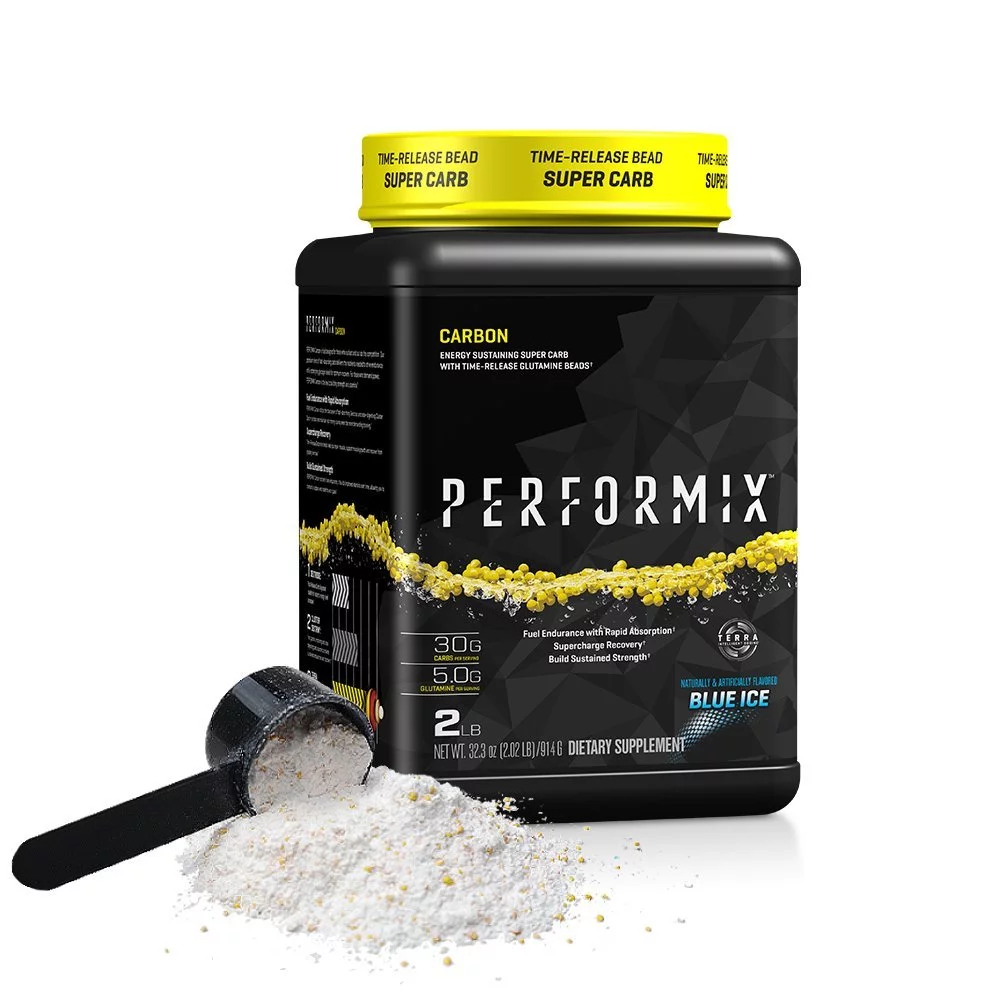 Performix's CARBON | Energy Sustaining Super Carb Powder - With Time-Release Glutamine Beads; Supercharge Recovery; Build Strength; Rapid Absorption | Blue Ice, (2) LBS