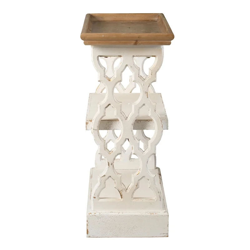 French Country Console Table with Distressed White and Natural Wood Shelf  35.5” x 14” x 32” Dimensions