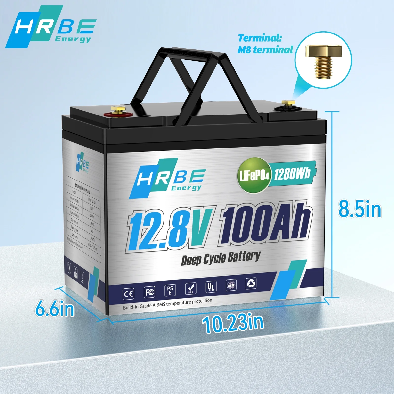 2 Pack LiFePO4 Battery 12V 100Ah with Charger, 8000+ Deep Cycle 100A BMS HRBEENERGY Lithium RV Batteries for Solar Backup Power, Golf Cart Camper Trolling Motor