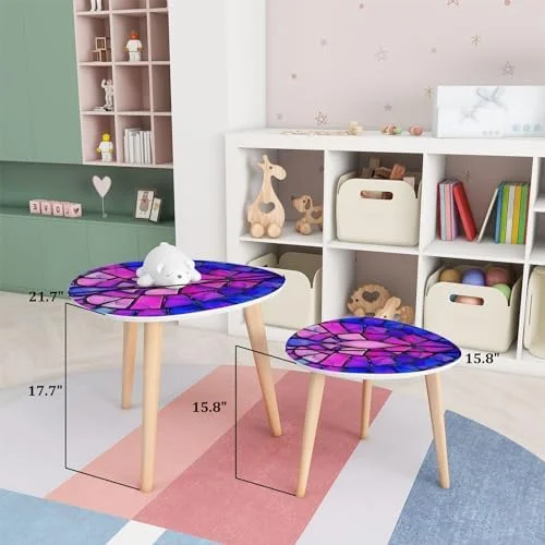 TQJKLFDY Small Coffee Nesting  Abstract Stained Glass Mosaic Magenta pinnk Triangle End  Center   Modern   Room Bedroom Balcony