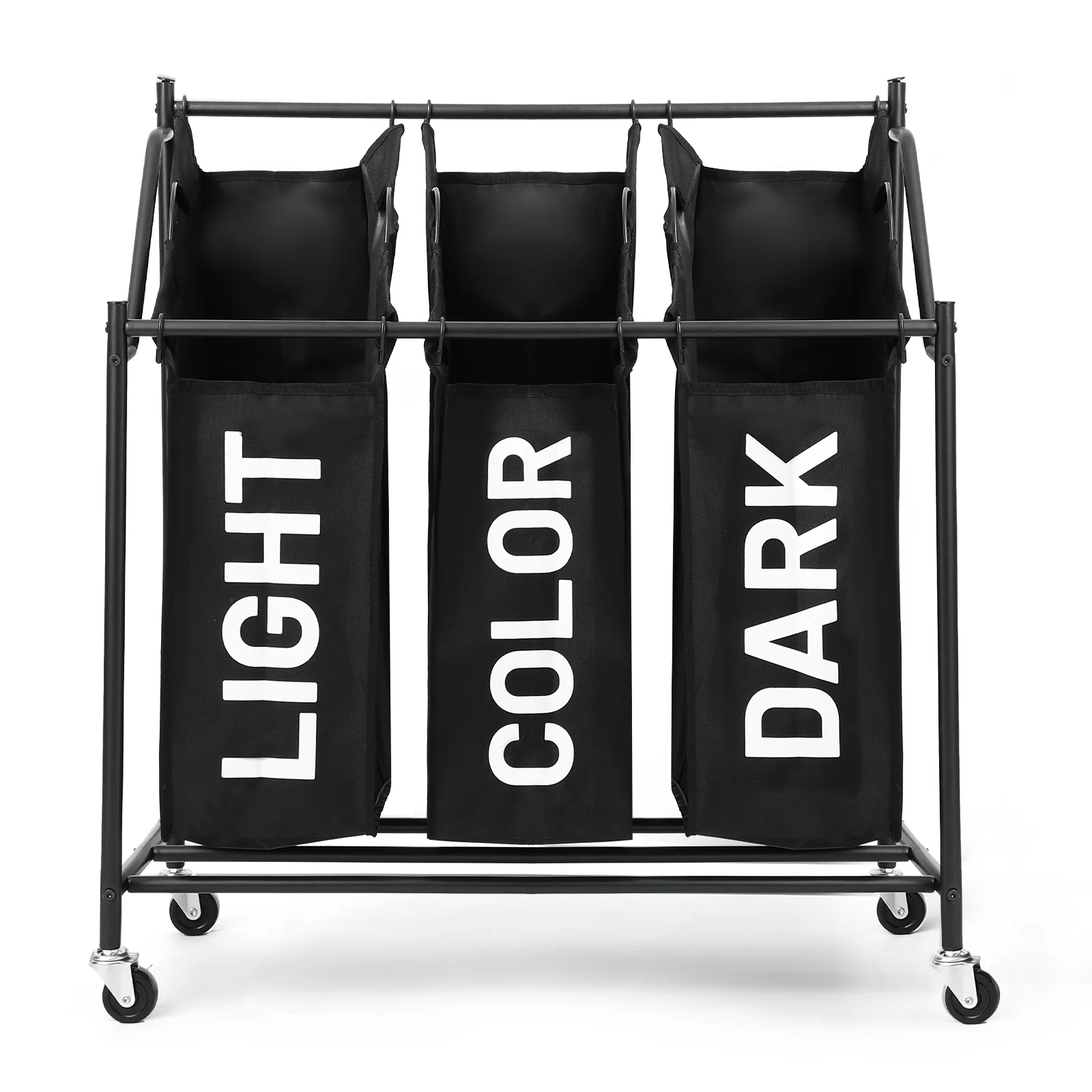 3 Bag Laundry Sorter Cart, 600D Laundry Hamper Sorter Basket with Heavy Duty Lockable Rolling Wheels, Large Laundry Hamper Bag Bin for Dirty Clothes