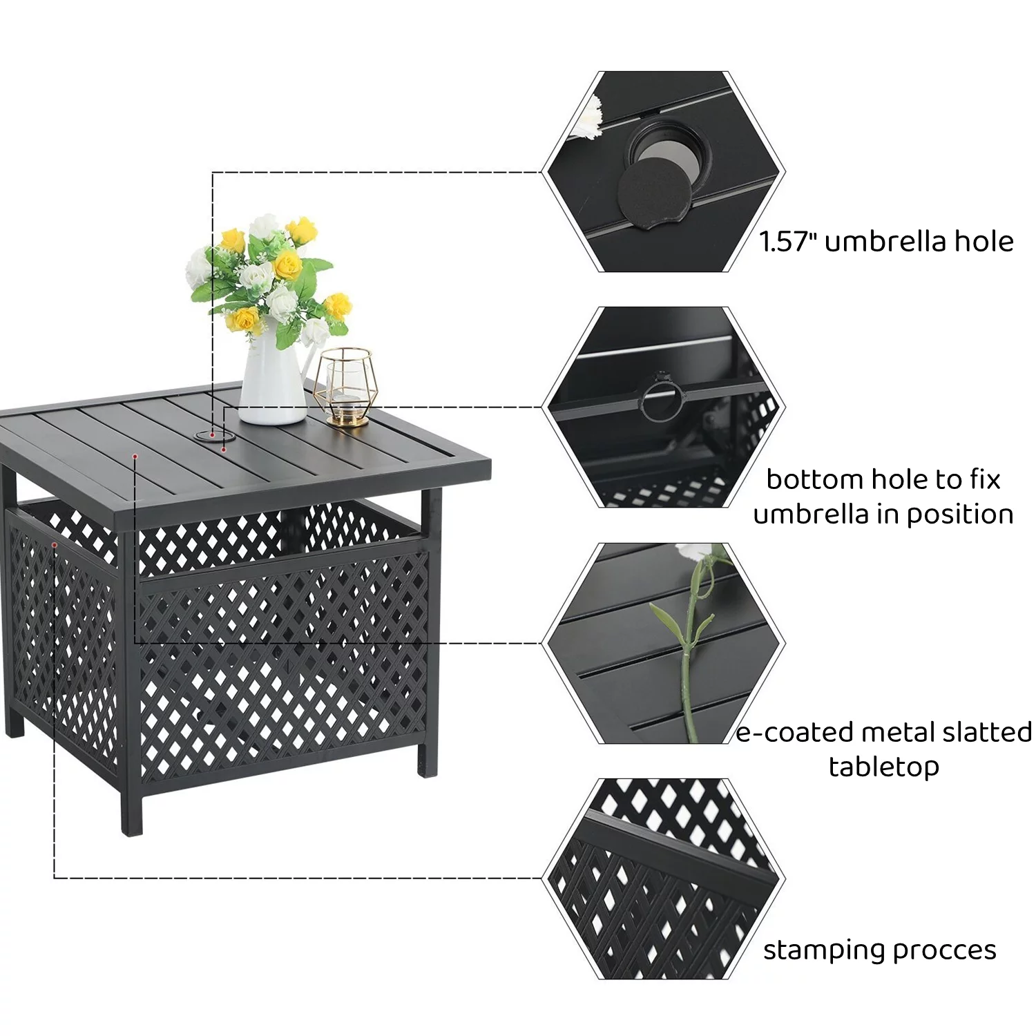 Sophia & William 3 Peices Patio Bistro Set Metal Dining Chairs with Side Table - Black