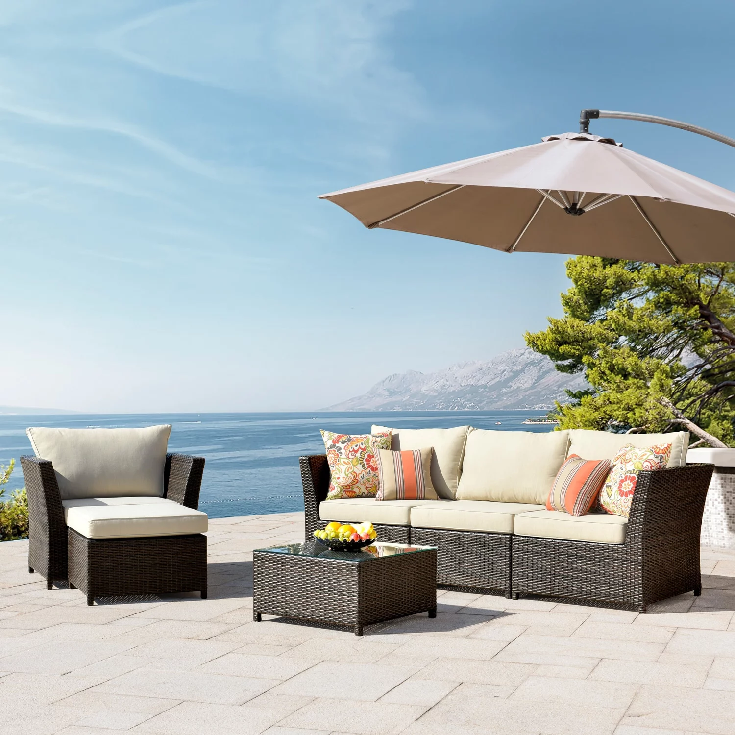 OVIOS  6-piece Patio Sectional Set with 2 Throw Pillows Blue