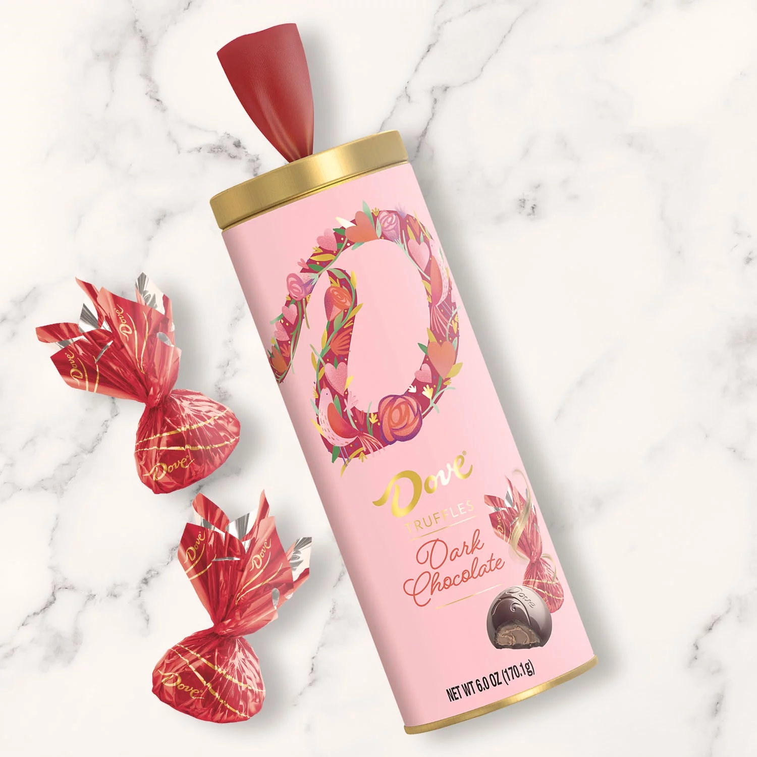 Dove Truffles Valentines Day Dark Chocolate Candy, Gift Tin - 6 oz