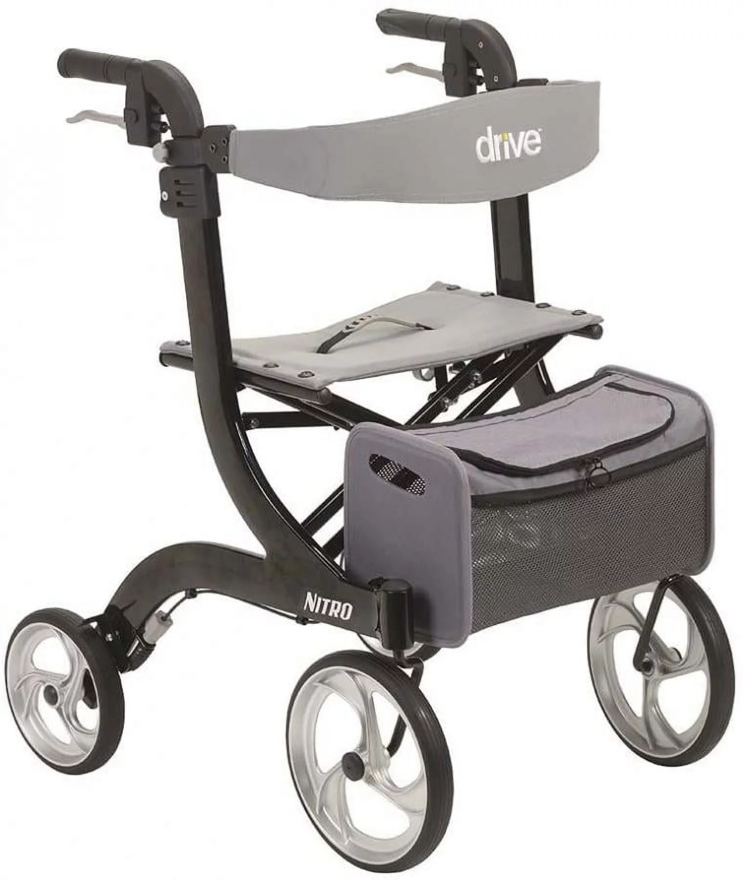 Drive Nitro 4-Wheel Rollator - Aluminum Frame, Adjustable Height, 23 Inch Base Width, 300 pound Weight Capacity, Black