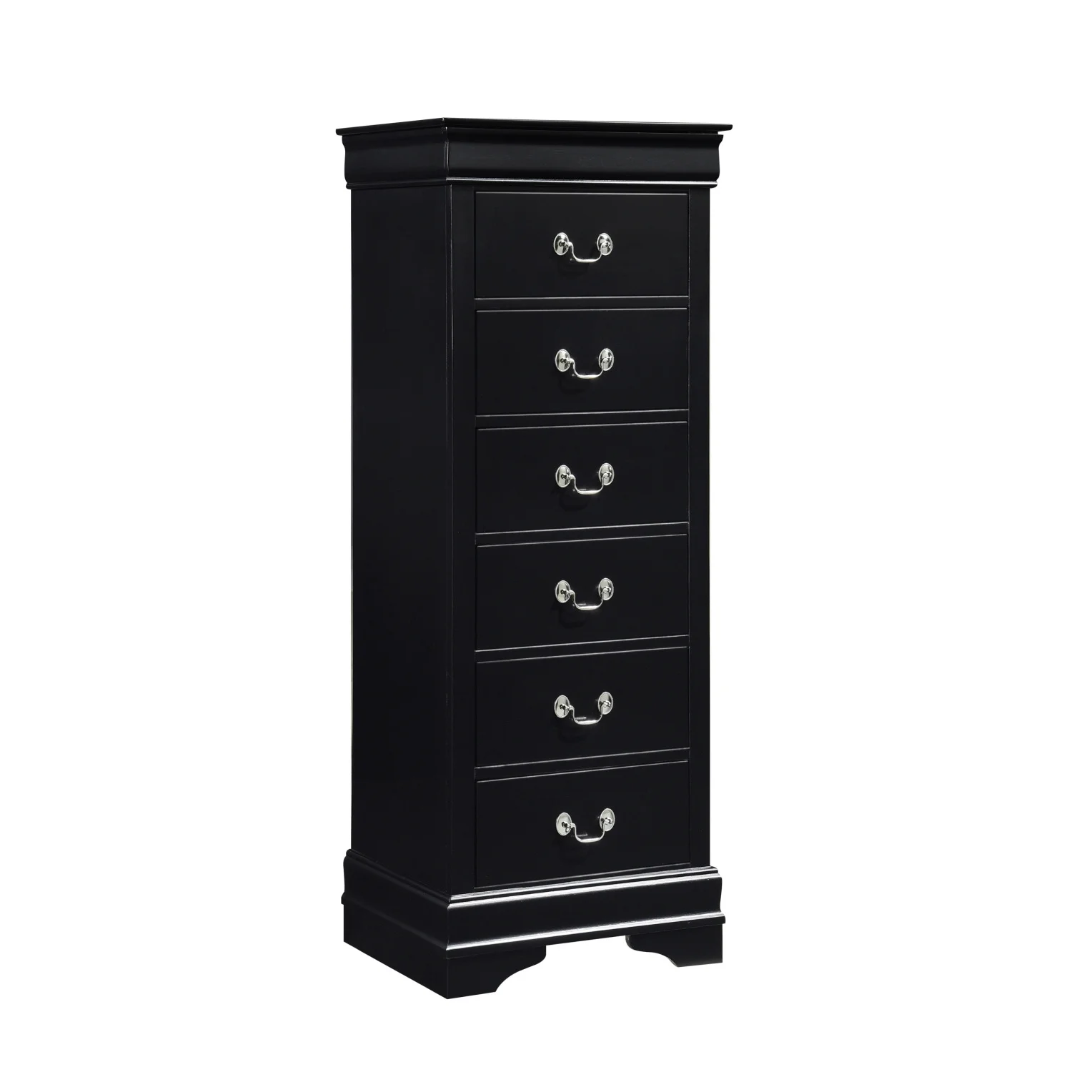 Classic Louis Phillippe Style 7-Drawer Lingerie Chest in Elegant Black Finish with Traditional Design and Hidden Drawers - Wooden Furniture