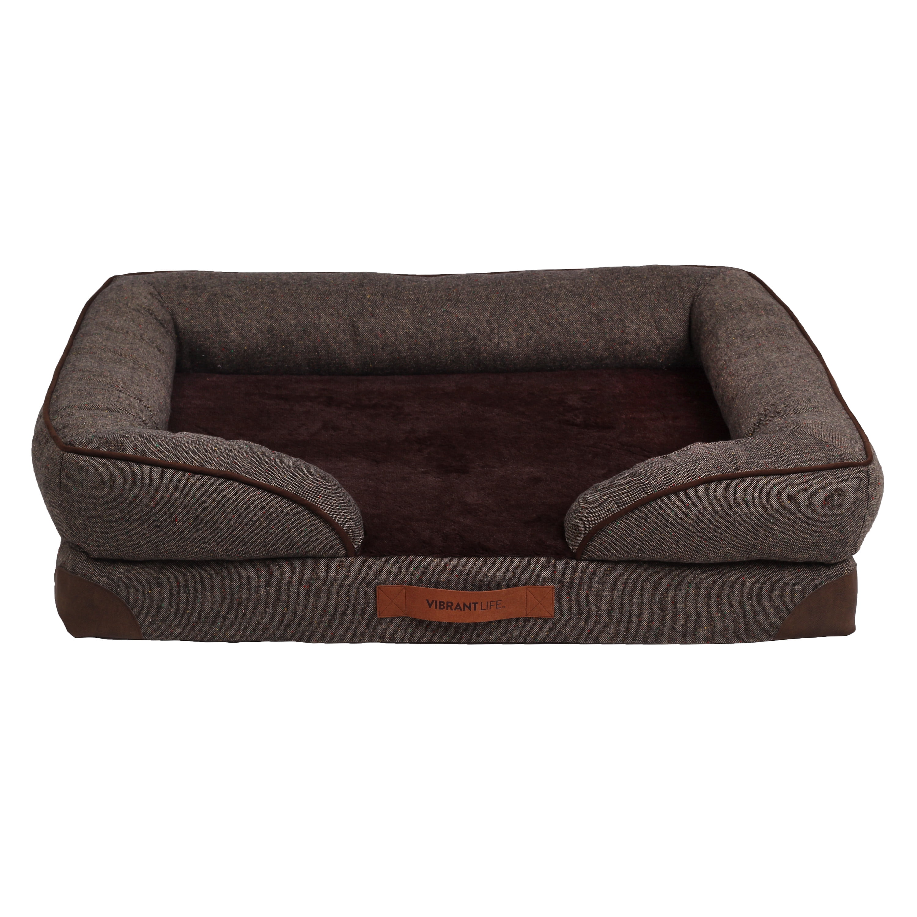 Vibrant Life Large Orthopedic Sofa-Style Dog Bed, Bed with Bolsters, Brown