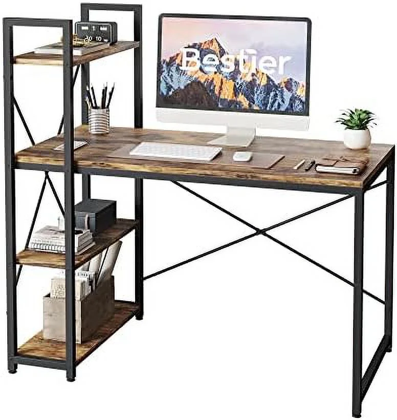 FDSHOIYN Computer Desk with Shelves - 47 Inch Small Space Home Office Desks with Bookshelf for Study Writing and Work - Plenty Leg Room and Easy Assemble  Natural Oak