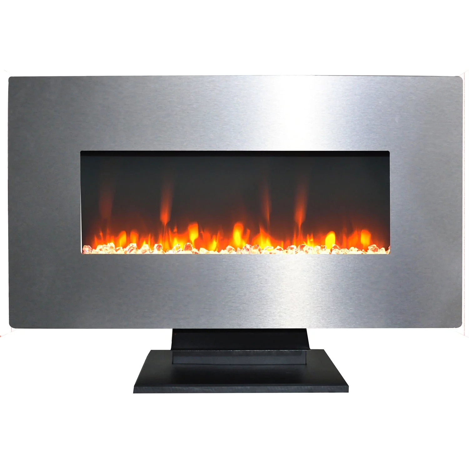 Cambridge 36 In. Electric Wall Mounted Fireplace Heater with Flame Crystal Rock Display, Adjustable Heat, Remote, in Stainless Steel Finish - CAM36WMEF-1SS