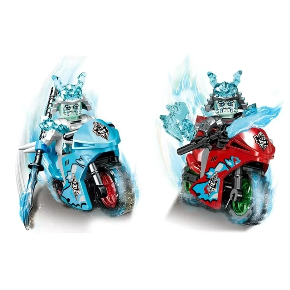 8 Pcs Ninjago Minifigures Building Blocks Set, 1.77 inch Anime Ninjago Movies Characters Action Figures with Motorcycle Collectible Ninja Toys Christmas Decor for Boys Girls
