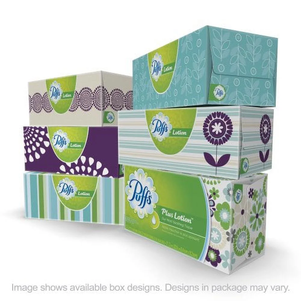 Puffs Plus Lotion Facial Tissues; 6 Family Boxes; 124 Tissues per Box