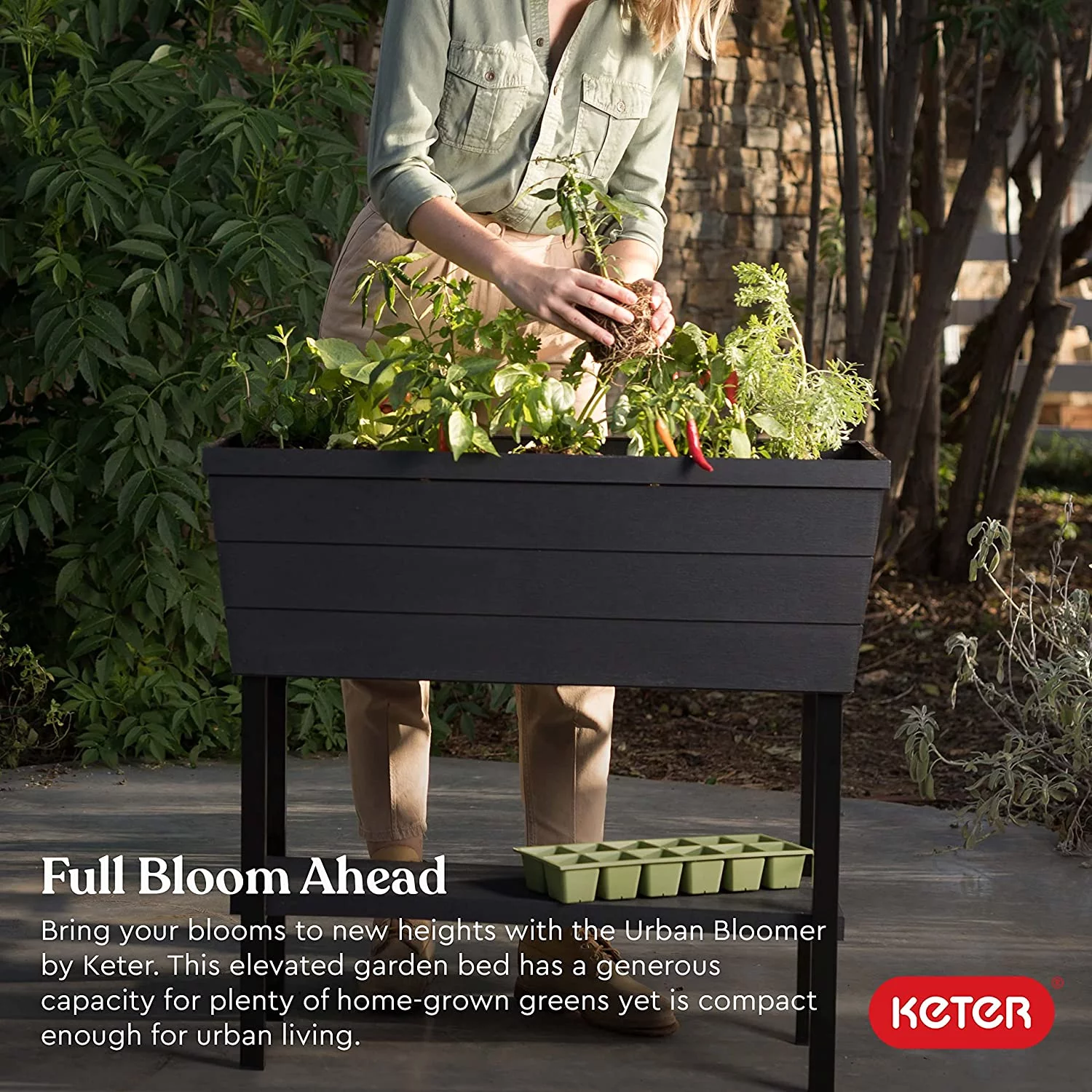 Urban Bloomer 12.7 Gallon Raised Garden Bed With Self Watering Planter Box And Drainage Plug, Dark Grey