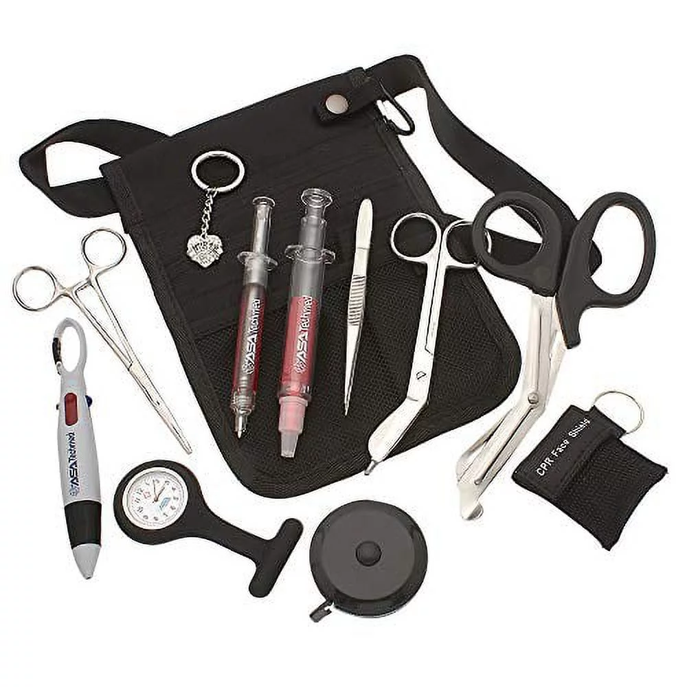 AsaTechmed Medical Belt Utility Kit, Nurse Pro Pack Pocket Organizer Pouch Hip Bag | Antimicrobial, EMT, CNA, NP, PA, Student, Nurse Kit (Black)