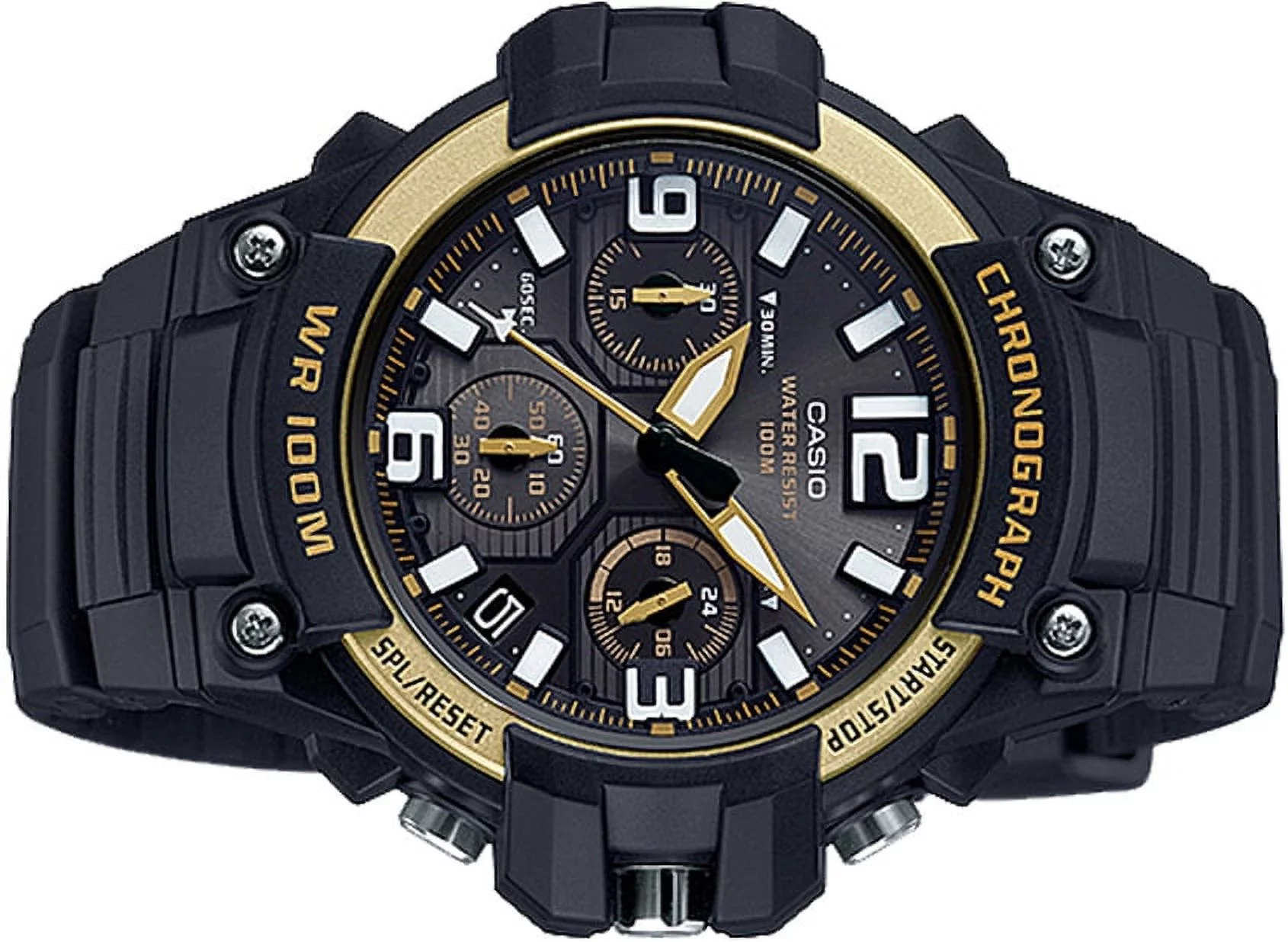 Men's Black/Gold Chronograph Watch, Resin Strap, MCW100H-9A2V
