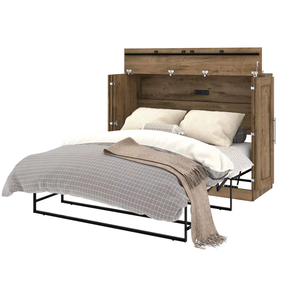 Pur by Bestar Full Cabinet Bed with Mattress in Rustic Brown