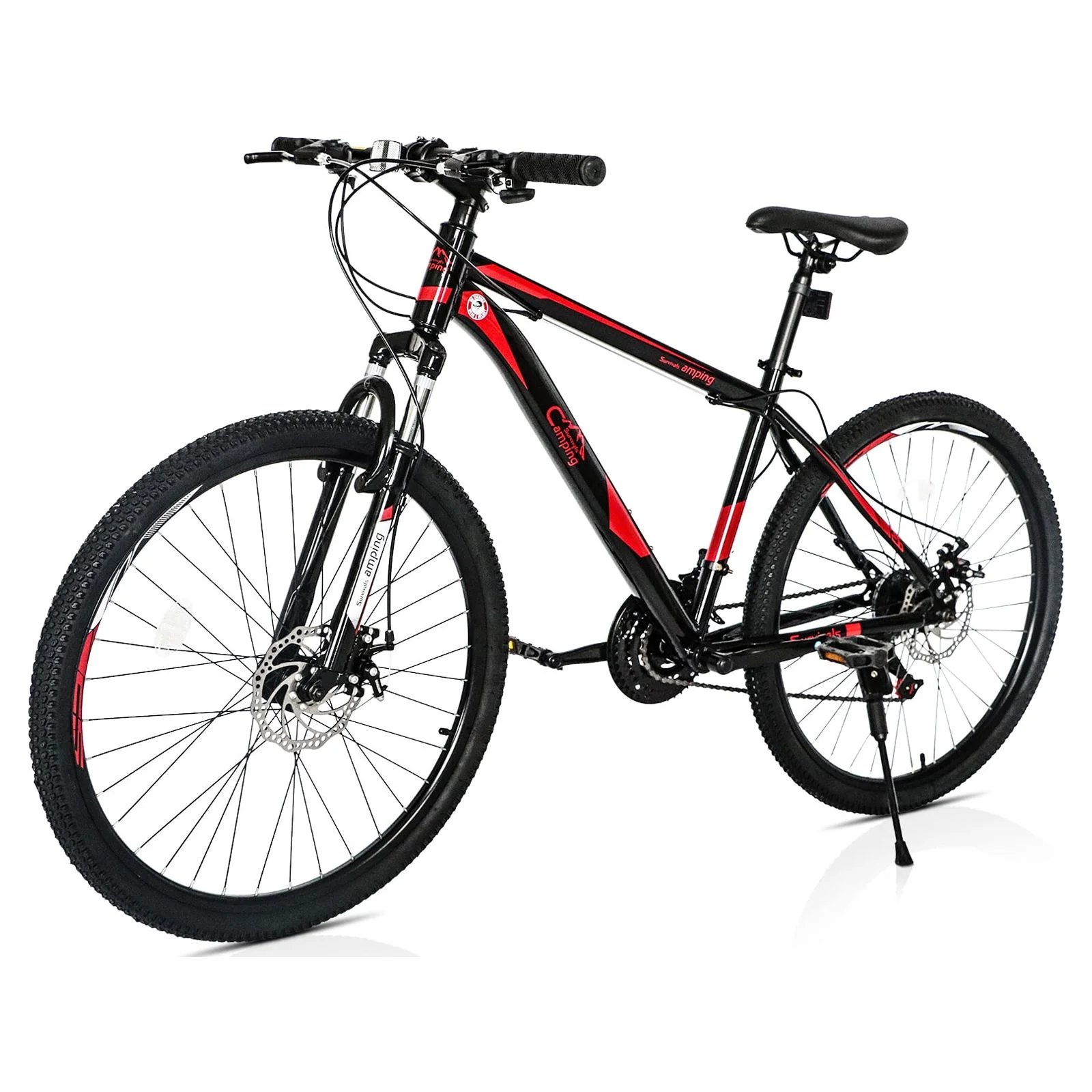 26 21-Speed Red Black Mountain Bike - Lightweight Aluminum Frame, Front Suspension, Gear Shifters - Ideal for Outdoor Explorers and Adventurers