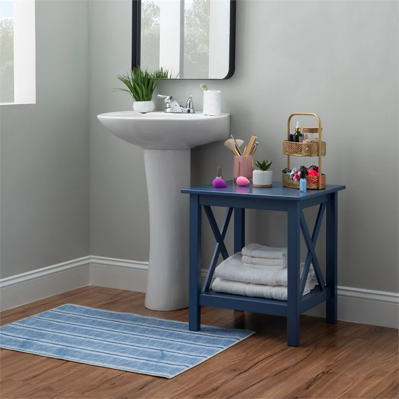 Linon Dalton Wood End Table in Navy Blue