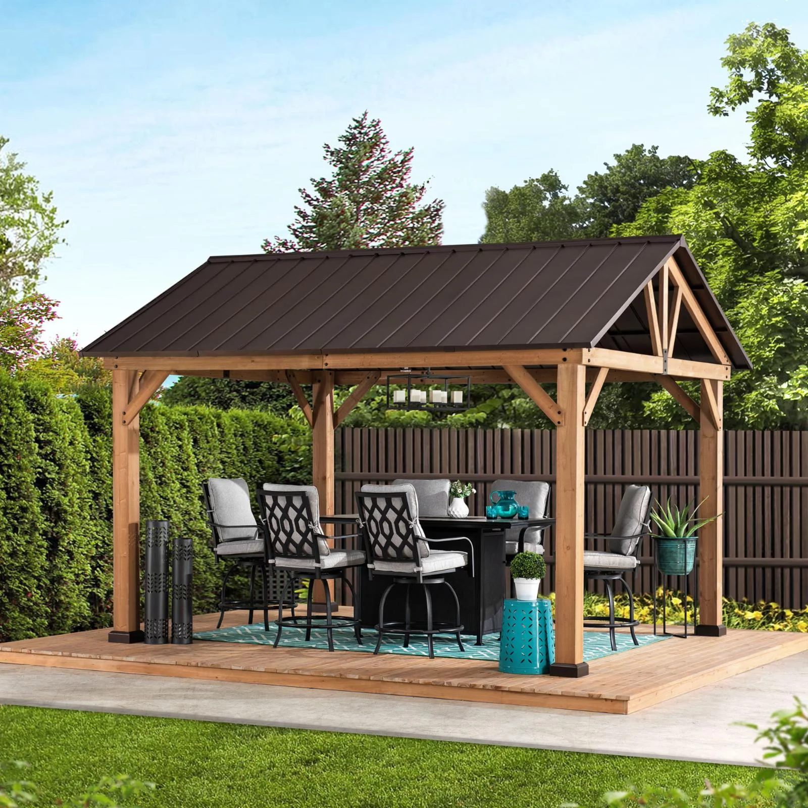 Sunjoy Gable Steel Hardtop Cedar Framed Gazebo