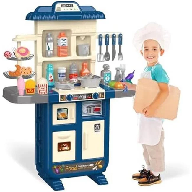 Nuegear  Choice Products Pretend Play Kitchen Toy Set for Kids with Water Vapor Teapot - Pink - 34 Piece