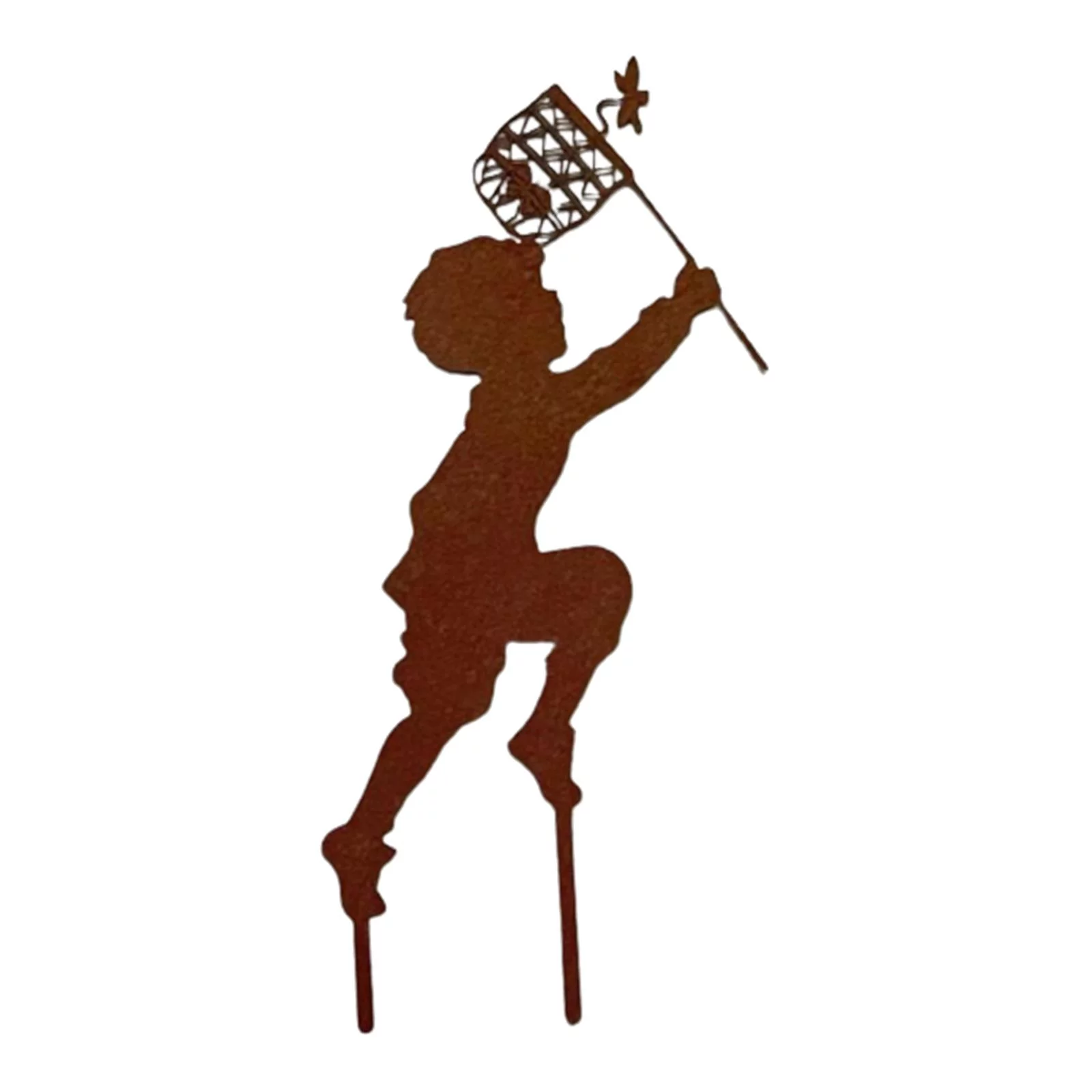 Cast Iron Children Silhouette Butterfly Figurine Garden Yard Lawn Outdoor Sculpture Statues Garden Stake Landscape - Boy