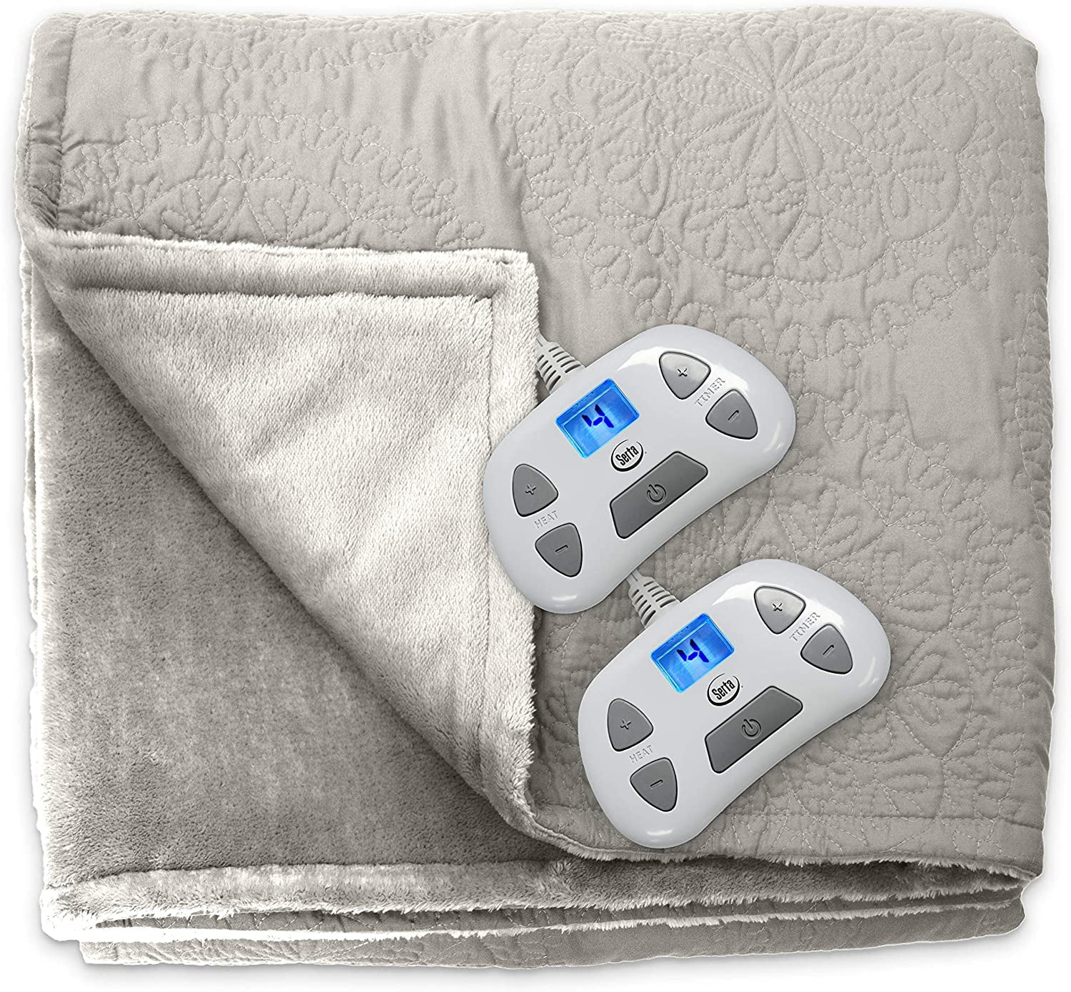 Serta Quilted Medallion Electric Heated Warming Blanket Queen Taupe