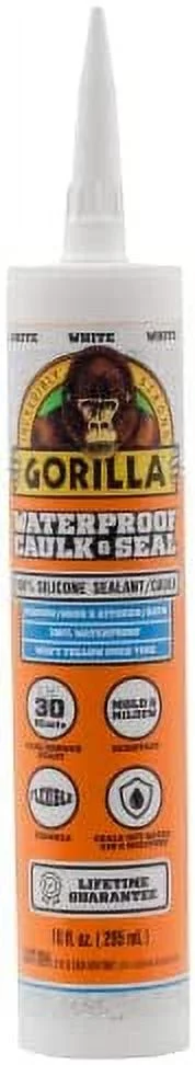 Gorilla Waterproof Caulk & Seal 100% Silicone Sealant, 10oz Cartridge, White (Pack of 1) 1 - Pack