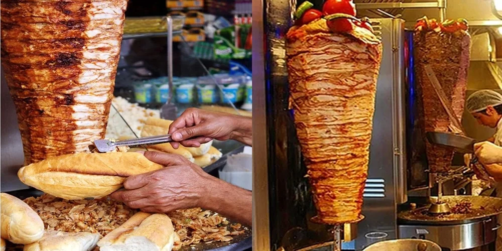 Techtongda Shawarma Machine Gas Kebab Gyro Grill Machine Vertical Broiler with 2 Burner