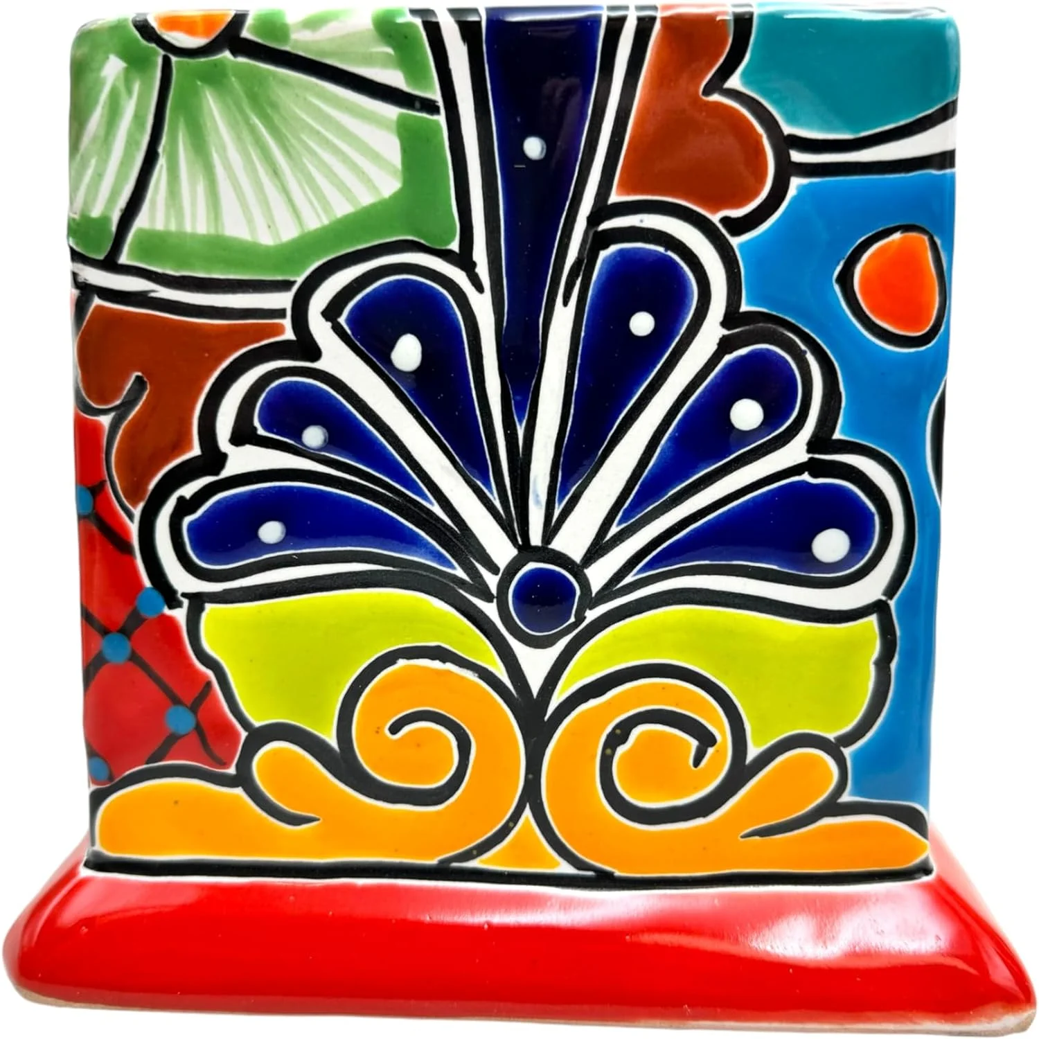 Talavera Sqaure Tissue Cover Handmade Decorative Hand Painted Multicolor Mexican Pottery Ceramic Folk Art Home Decor (Multi 20)