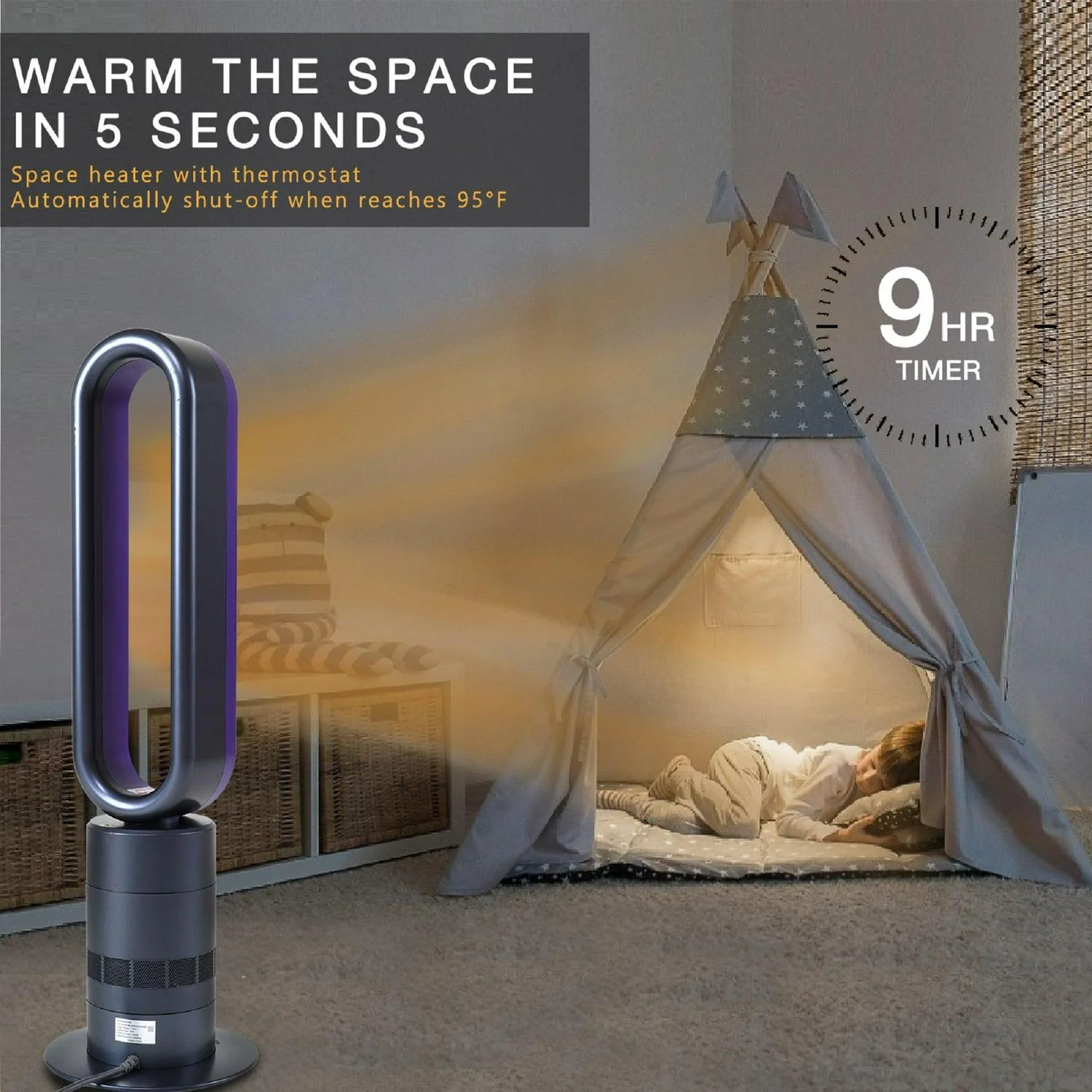 32 in. Bladeless Tower Cool Fan and Heater Fan Combo Ideal For Four Season Available Purple