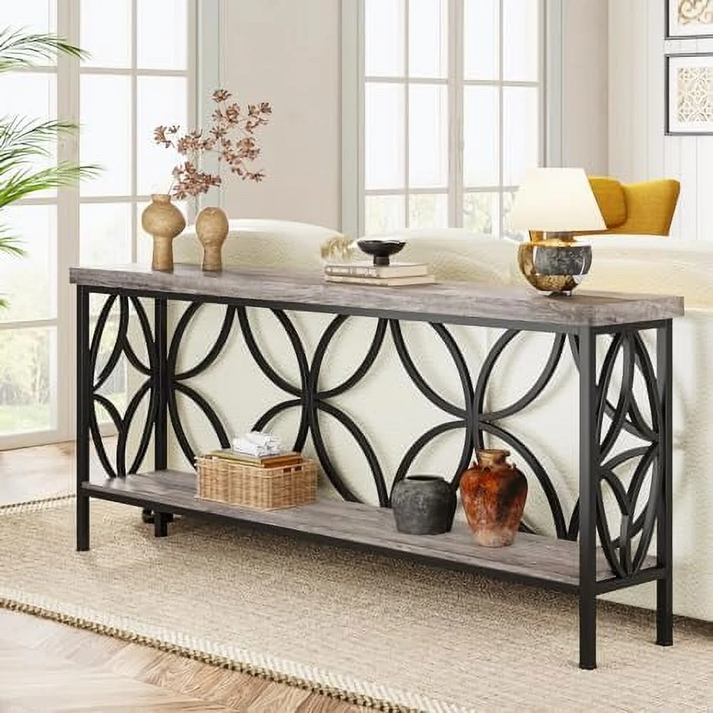 70.9-Inch Narrow Sofa Table  Industrial Long Sofa Table Behind Couch  Entry Console Table with  for Entryway  Living Room  Foyer  Unique Design  Vintage Grey