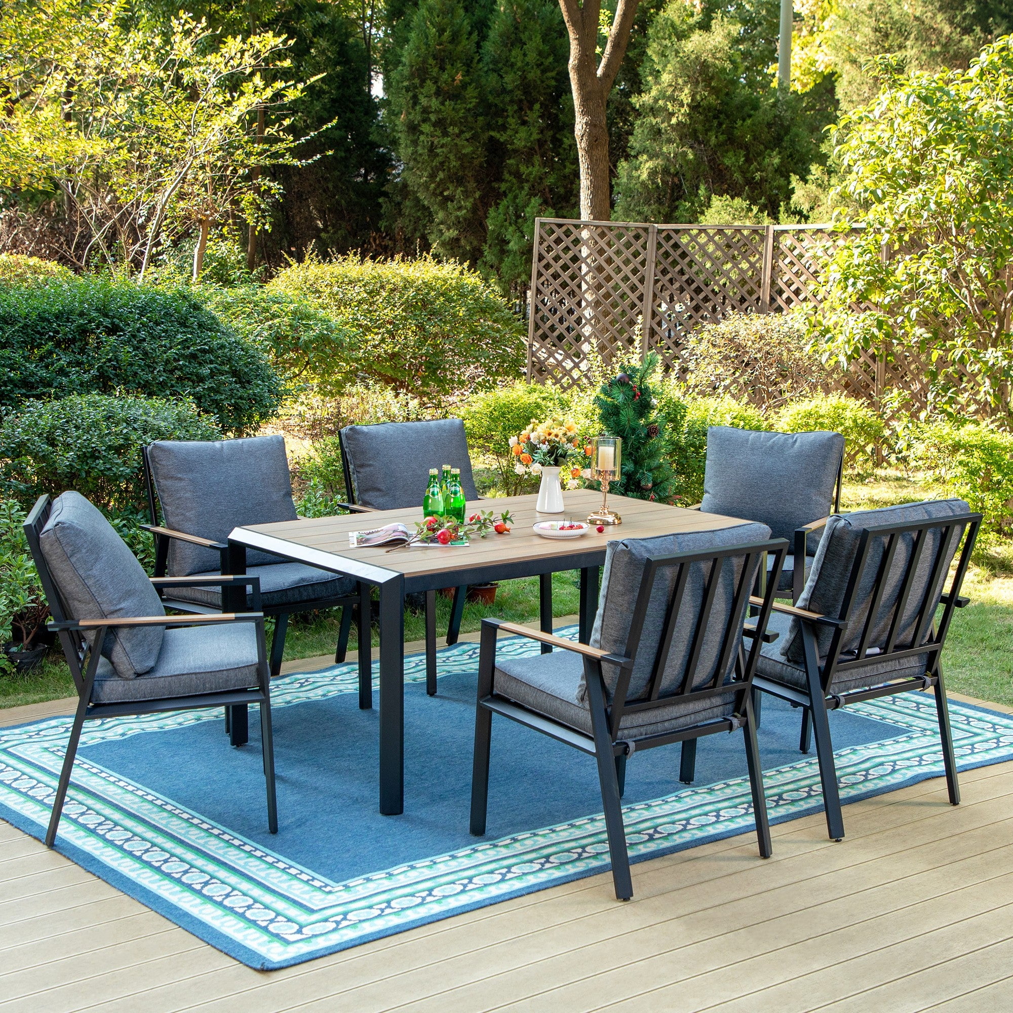 Sophia & William 7 Pieces Metal Patio Dining Set with Dark Grey Cushions