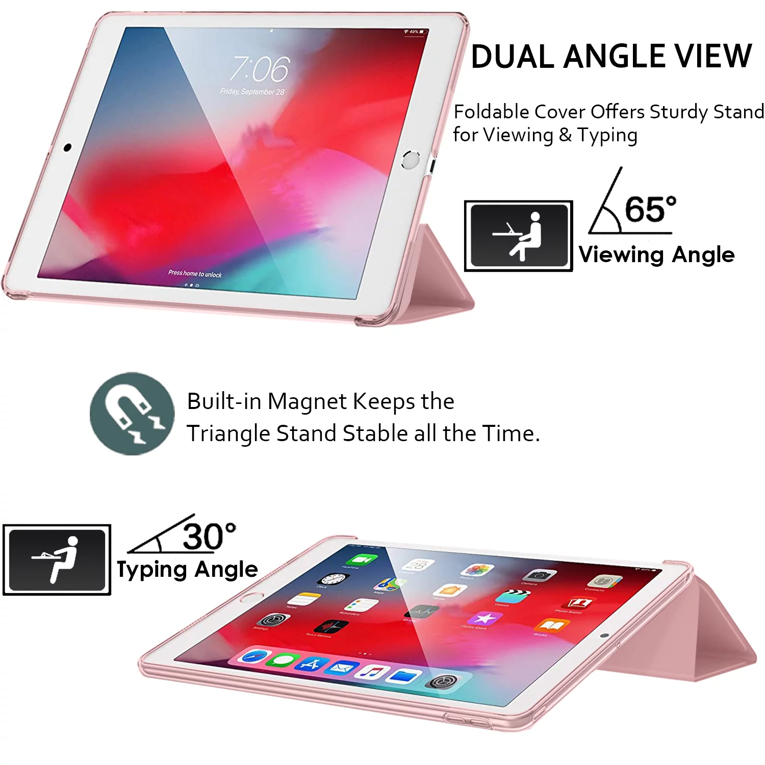 DuraSafe Cases iPad PRO 4th 5th 6th Gen 2020 2021 2022 12.9 Inch [ 4 5 6 Gen ] MY2H2LL/A MXAT2LL/A MXAV2LL/A MXAX2LL/A MY2J2LL/A MXAU2LL/A MXAW2LL/A MXAY2LL/A iPad Cover Hard Back - Rose Gold