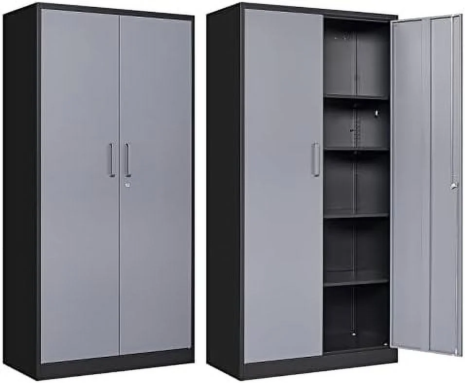 TQJKLFDY Metal Garage  Cabinet  71'' Locking  Cabinet with 2 Doors and 4 Adjustable Shelves  Lockable Metal Cabinet for Office Home Garage Gym School（Gray White） (SC-GW0715)