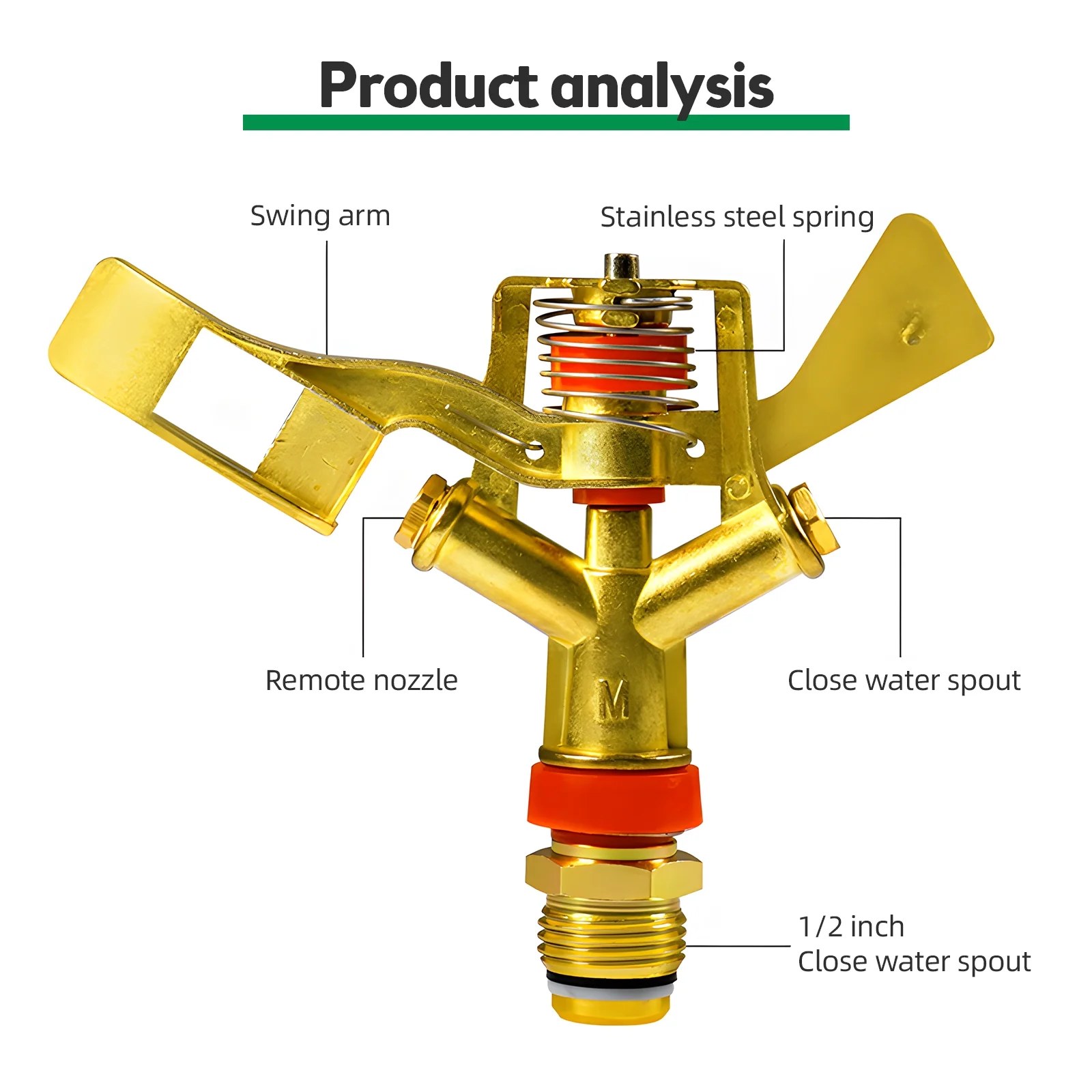 Lixada Impact Sprinkler 1/2 Inch with Adjustable Distance Nozzles Zinc Alloy 360 Degree Rotation for Grass Patio Garden Irrigation