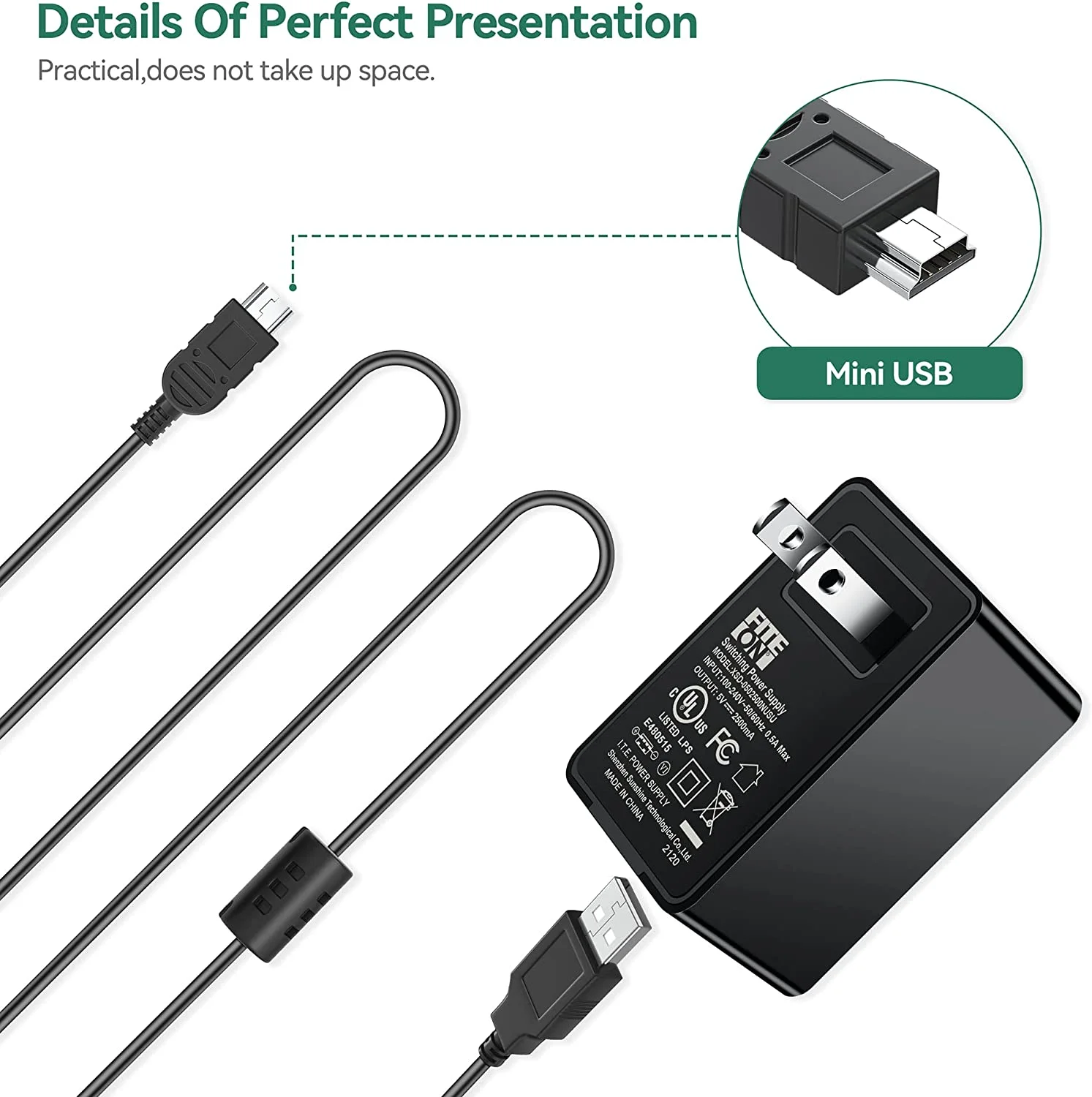 FITE ON 5V Adapter + Mini USB Cable Replacement for FOXWELL NT301 NT201 NT510 NT604 NT624 NT630 OBD2 Scanner Diagnostic Scanner Tool Charging Power Cord