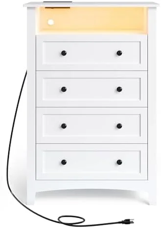 HOOMHIBIU 6 Drawer Double Dresser  White Modern Chest of Drawers with Deep Drawers  Charging Station and Crystal/Black Handles  Wooden Drawer  Organizer Cabinet for Bedroom  Living Room