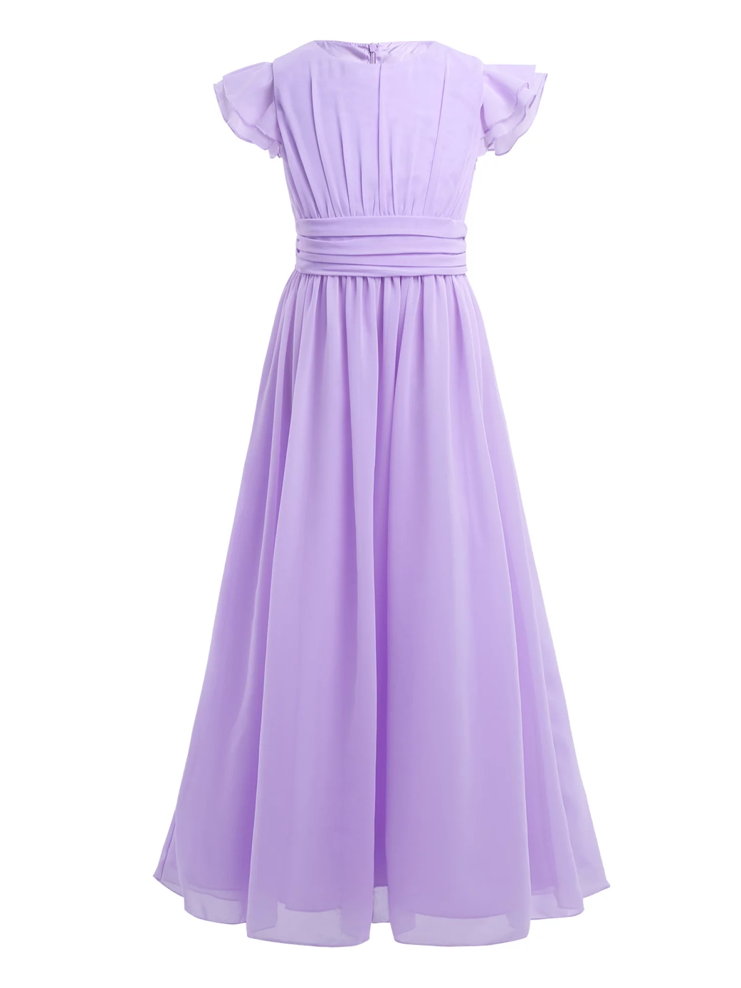 YONGHS Kids Flower Girls Flutter Sleeve Chiffon Maxi Dress Wedding Party Bridesmaid Prom Gown