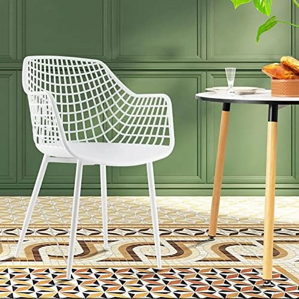 TJUNBOLIFE Modern Dining Chairs Set of 4 - White Arm Chair with 15" High Backrest  Powder-Coated Metal Legs  Anti-Slip Foot Pads  Max Load 265 lbs  Kitchen Dining Room