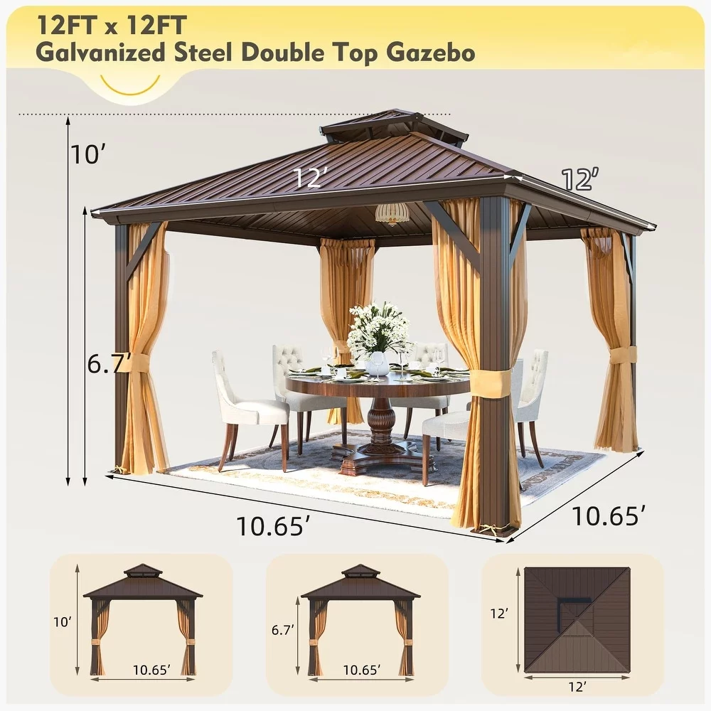 Richryce 12'x12' Hardtop Gazebo with Galvanized Steel Double Roof & Aluminum Frame, Outdoor Gazebo