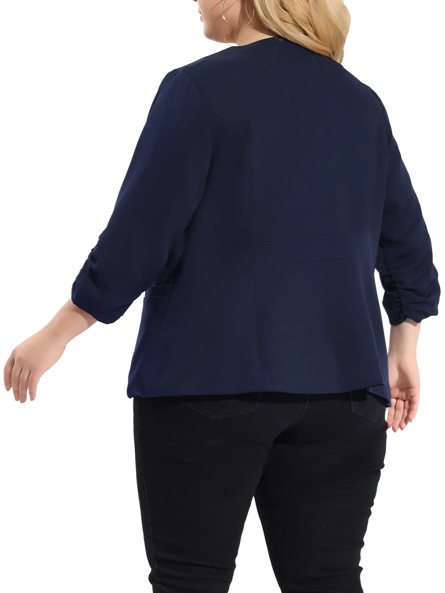 Unique Bargains Women's Plus Size Cardigan 3/4 Sleeves Shawl Collar Ruched Cuffs Blazer