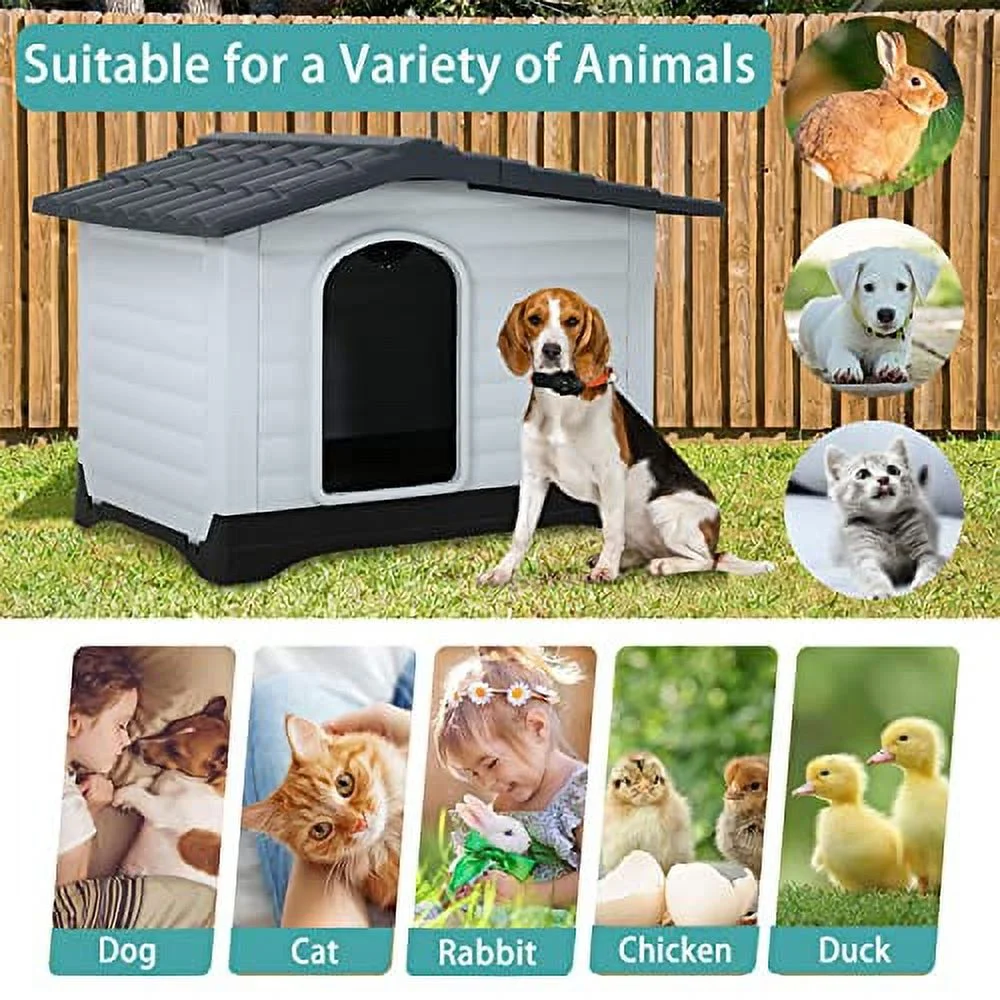 Dog House, Indoor Outdoor Dog Houses Plastic Waterproof Ventilate for Small Medium Dogs, All Weather Dog House with Air Vents and Elevated Floor, 26 Inch High