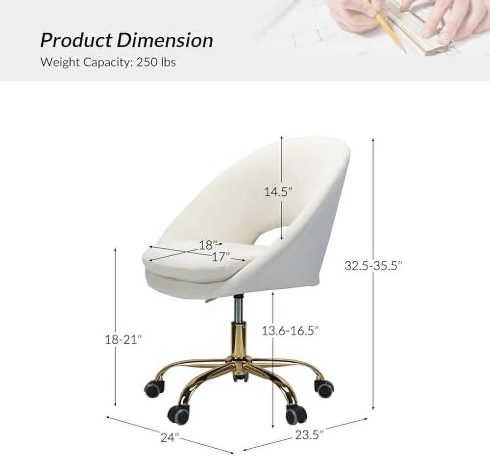 CHYRFCV TINA' Modern Velvet Office Chair with with Adjustable Swivel  Comfy Upholstered Desk Chair with Open Back  Small Cute Chair for Living Room Study Vanity  Navy