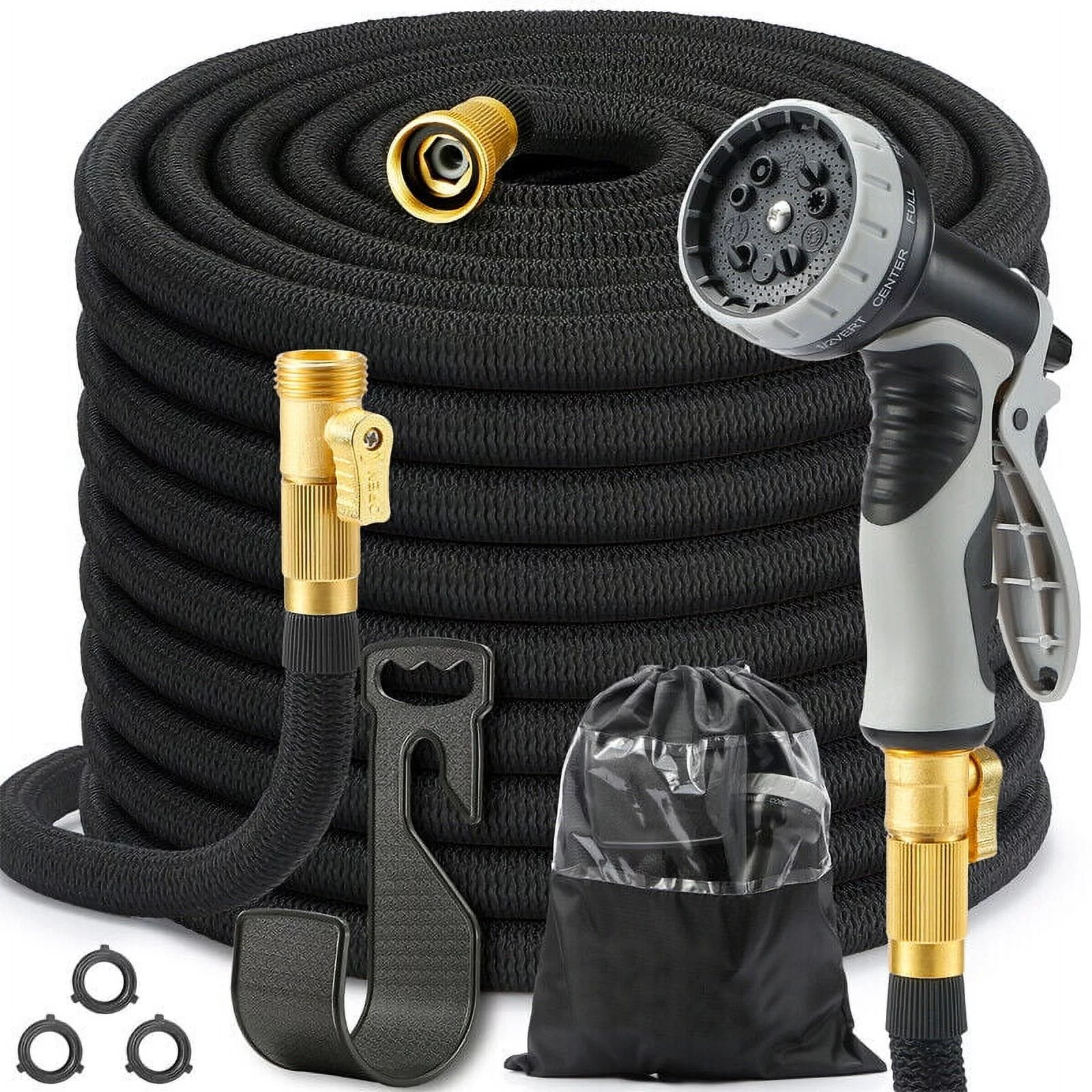 Scalable water pipe 100FT gray nozzle/black   Garden  water pipe flexible 4X stronger luxury expandable heavy-duty hose