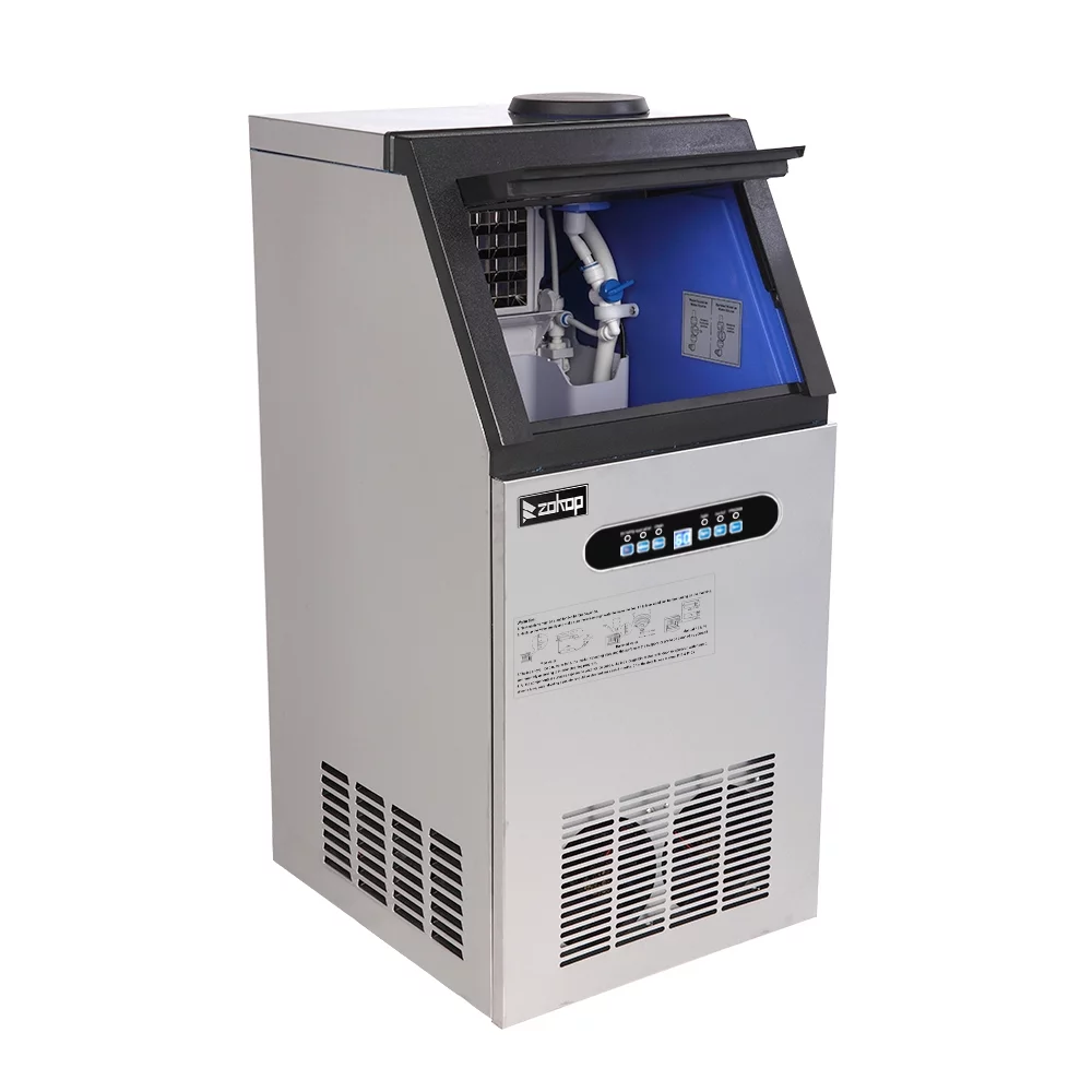 ZK-110 120V 495W Ice Maker: 110lbs/50kg/24h Capacity, Stainless Steel Body, Transparent Frosted Lid, Commercial Grade for Businesses