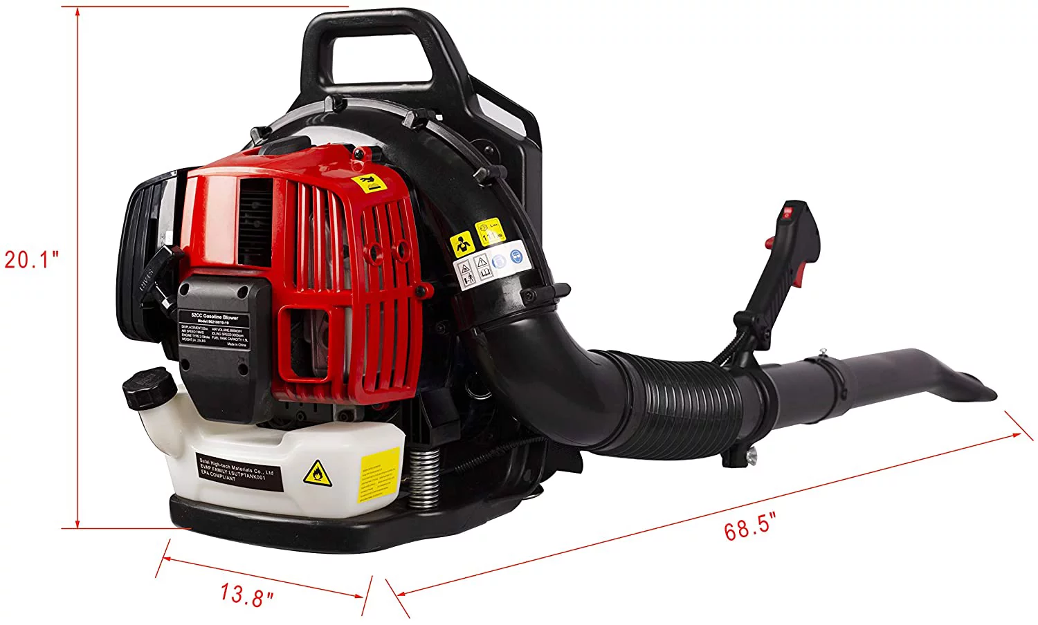 2-Cycle Gas Backpack Blower 52CC 2-Stroke Engine EPA Passed 530CFM Back Pack Blower with Heavy Duty Frame Adjustable Shoulder Strap